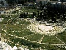 Sequence showing how the virtual model of the Dionysos theatre is projected over the present site. 